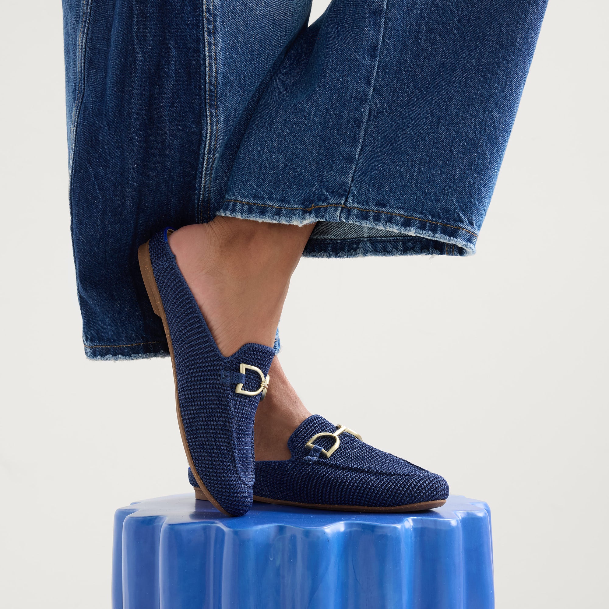 The Double Bit Loafer Mule Blue Raffia Knit - Image 3