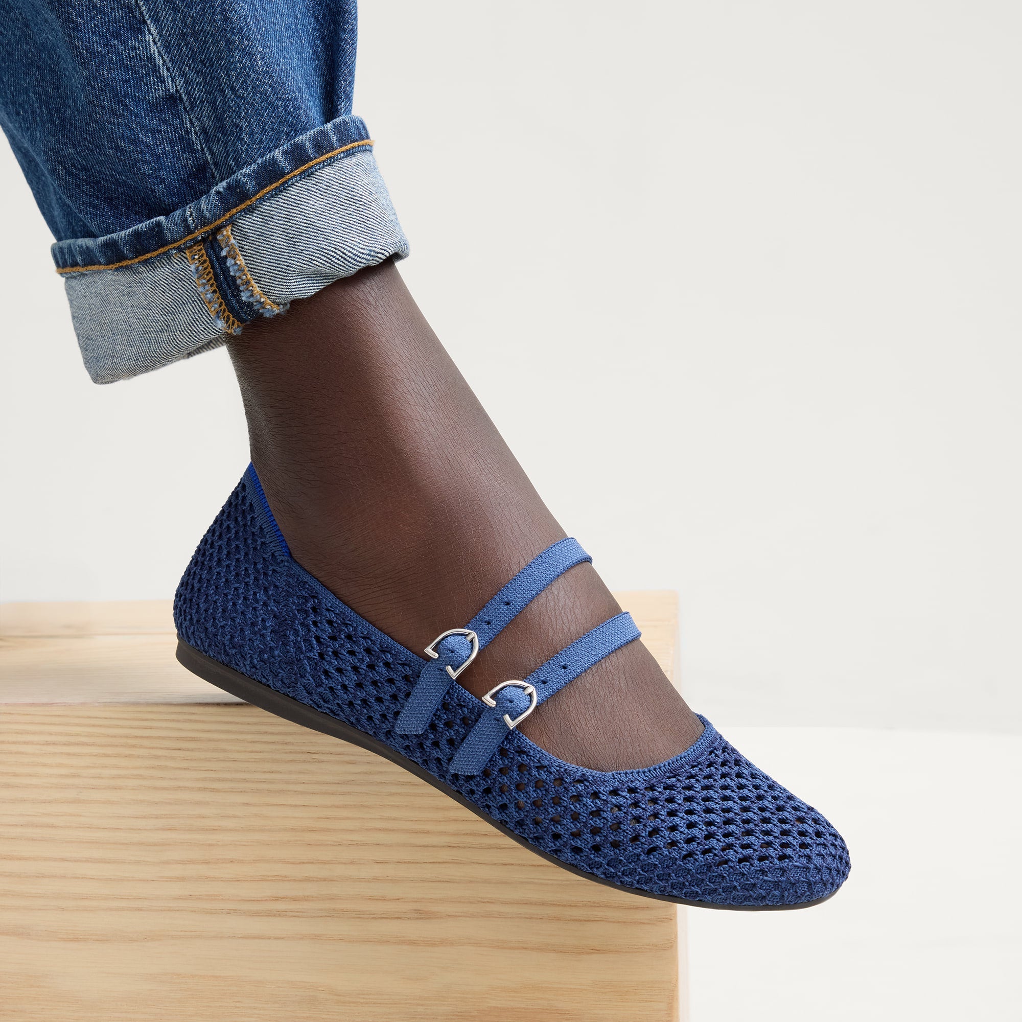 Alternative view of The Double Buckle Mary Jane   Blue Mesh